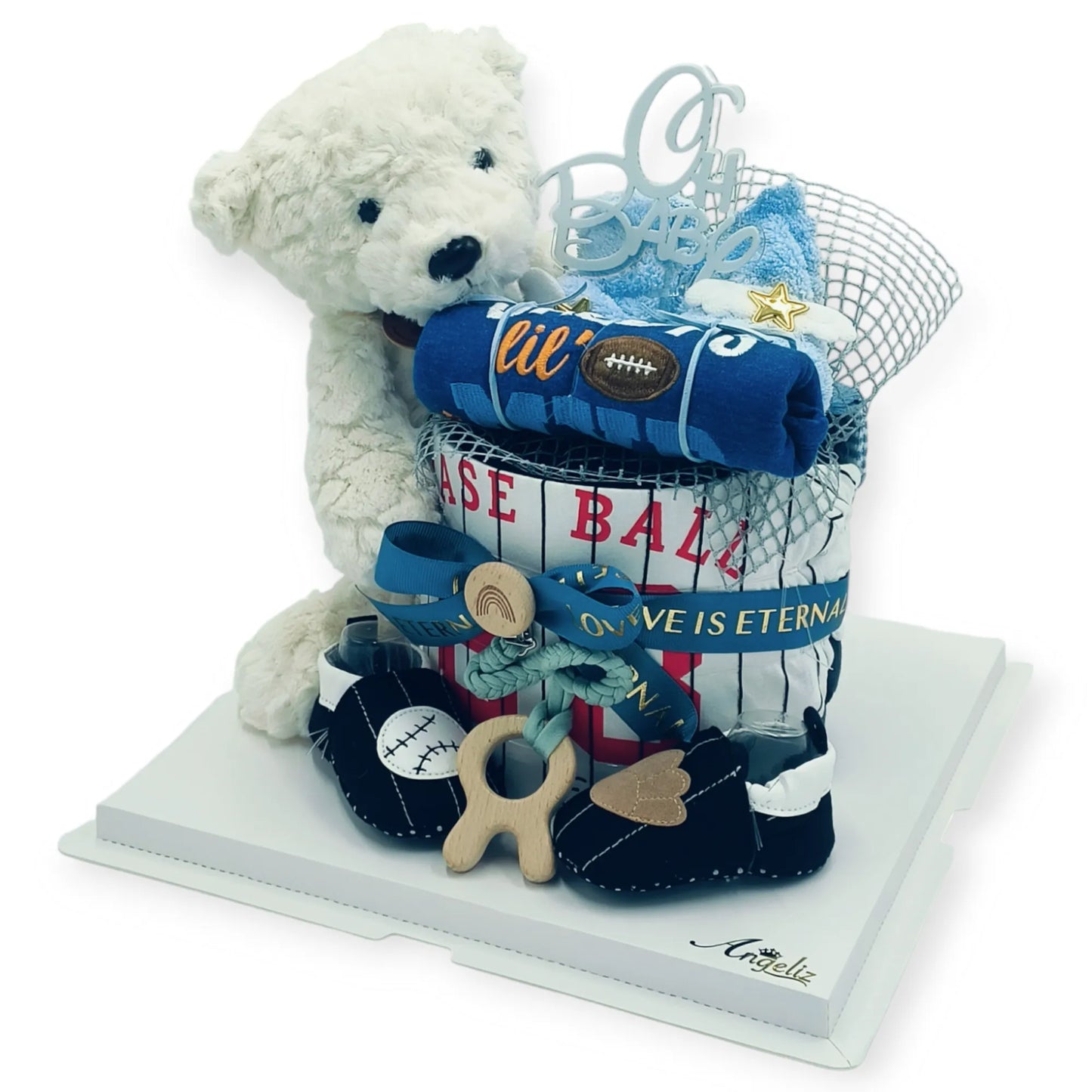 Angeliz Baby Gift Boy Sports First Hug Bear Baby Hamper Set 12 Pcs