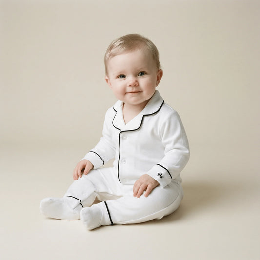 Baby Pima Romper Sleepsuit in Classic White