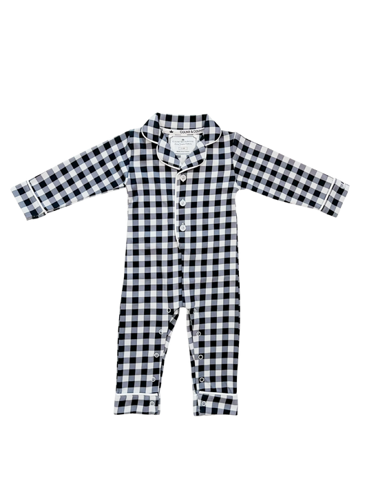 Baby Pima Romper Sleepsuit in Navy Gingham