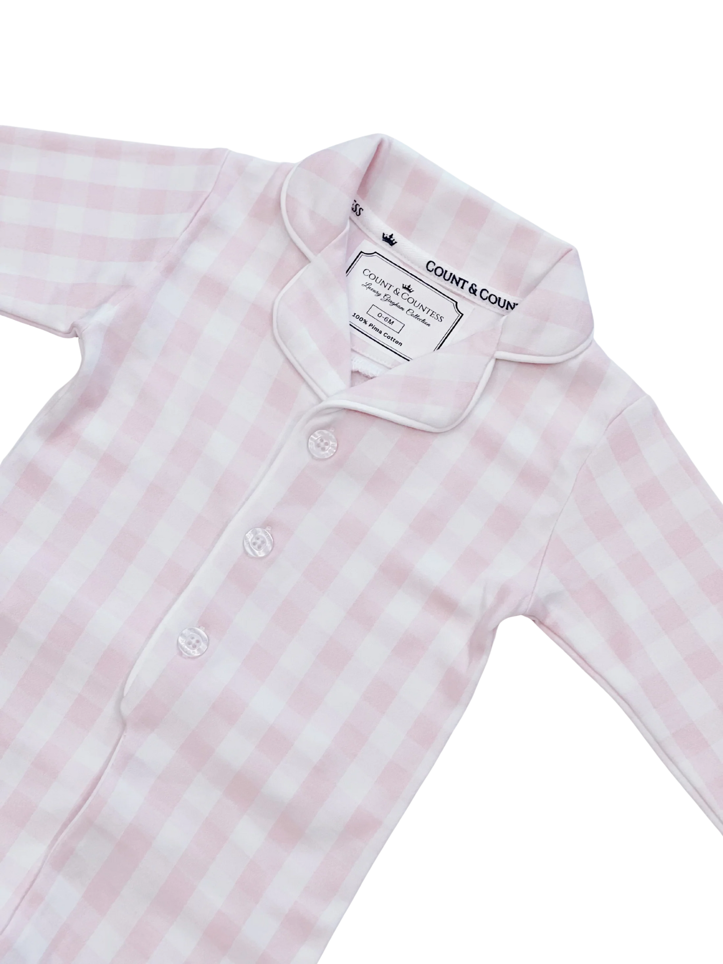 Baby Pima Romper Sleepsuit in Pink Gingham