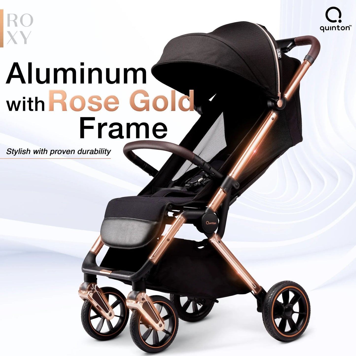 Quinton Roxy Rose Gold Frame Auto Fold Stroller
