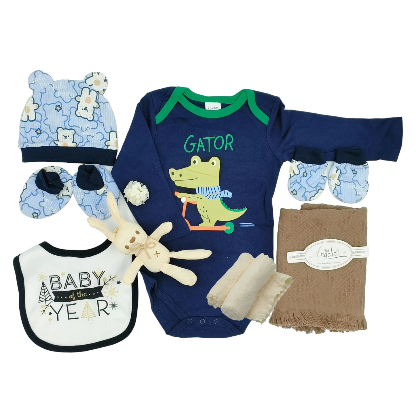 Angeliz Baby Gift Wishing Balloon Lucky Bunny Baby Hamper Set 11 Pcs -  Blue