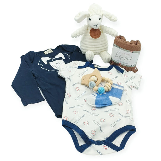 Angeliz Baby Gift Lovely Sheep Wooden Box Hamper Set 8 pcs- Boy