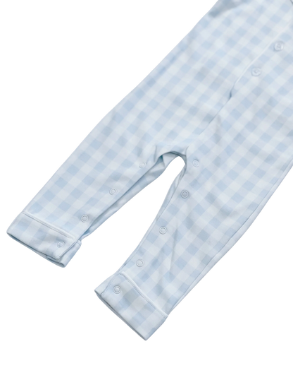Baby Pima Romper Sleepsuit in Baby Blue Gingham