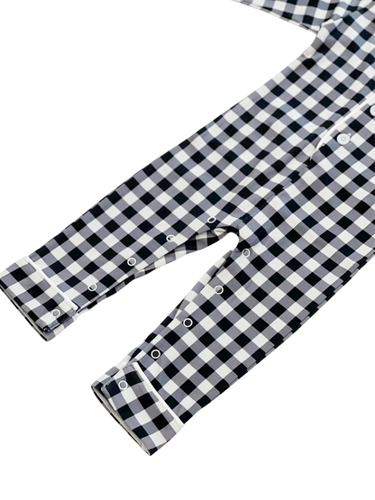 Baby Pima Romper Sleepsuit in Navy Gingham