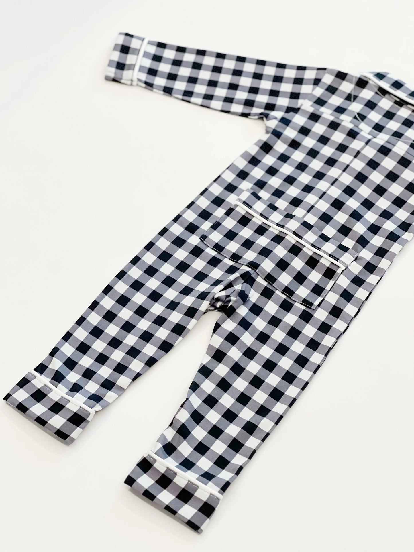 Baby Pima Romper Sleepsuit in Navy Gingham