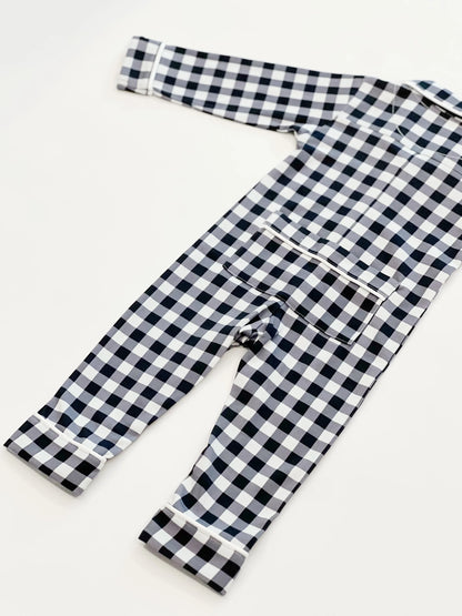 Baby Pima Romper Sleepsuit in Navy Gingham