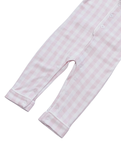Baby Pima Romper Sleepsuit in Pink Gingham