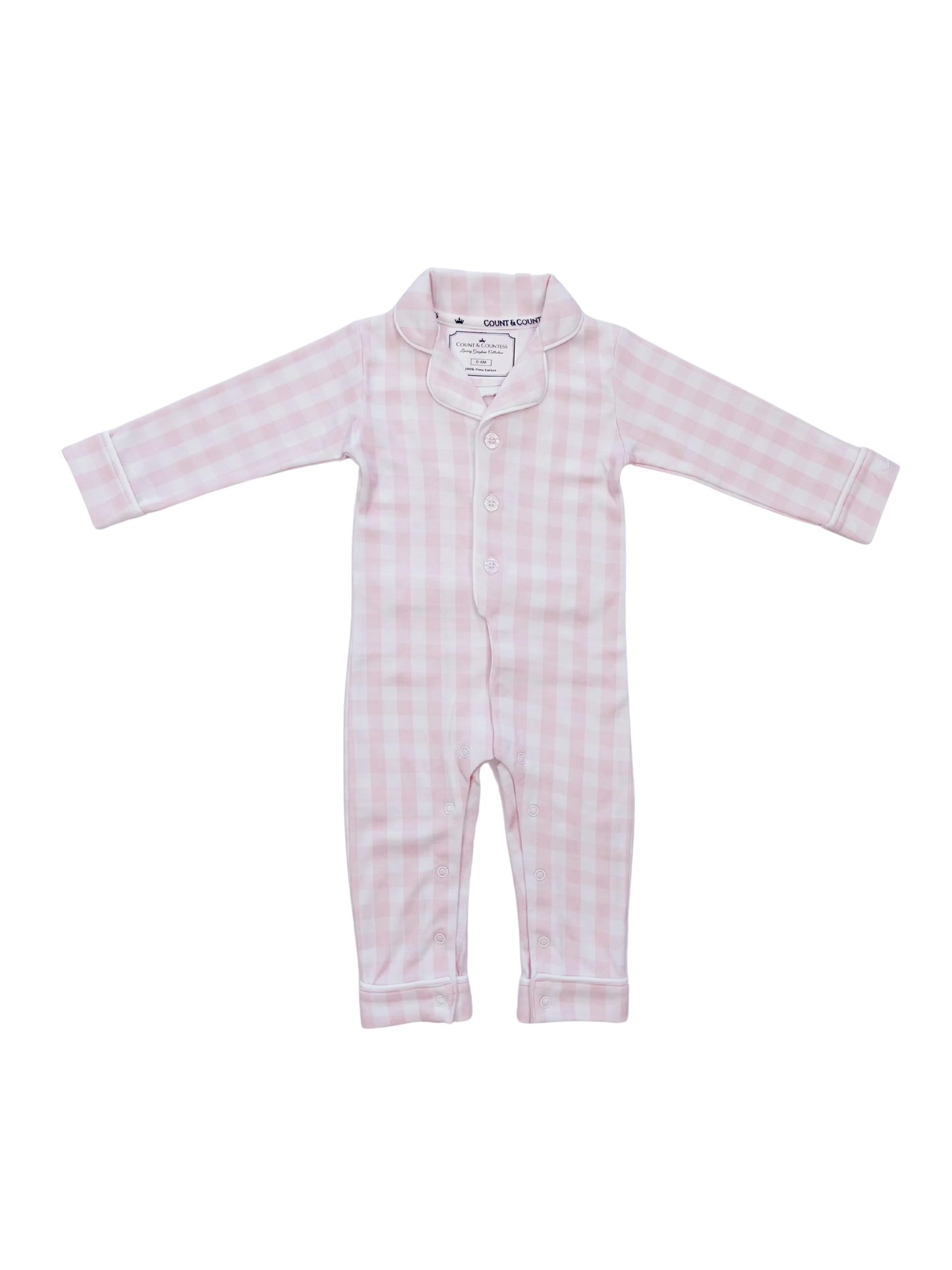 Baby Pima Romper Sleepsuit in Pink Gingham