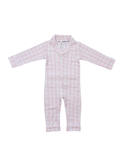 Baby Pima Romper Sleepsuit in Pink Gingham