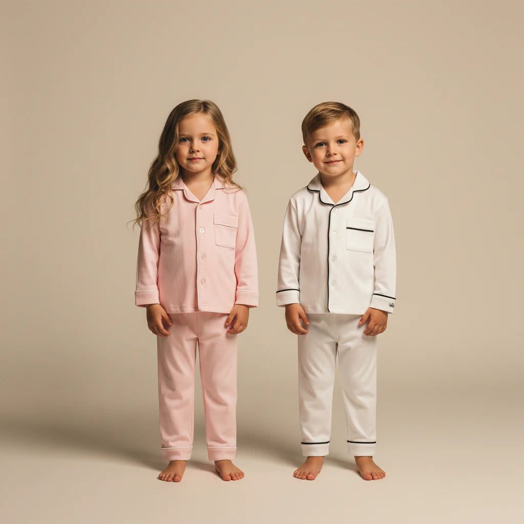 Kids Pima Loungewear Pyjamas in Classic White