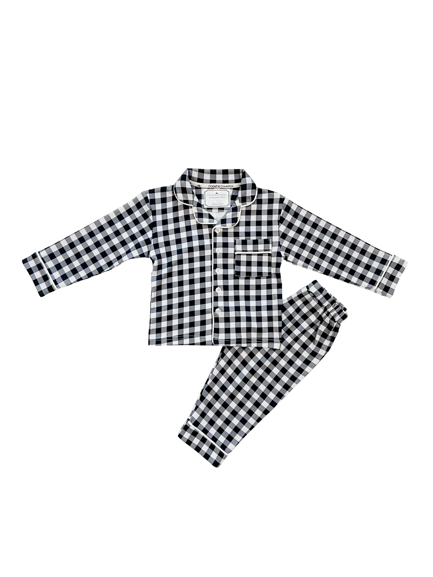 Kids Pima Loungewear Pyjamas in Navy Gingham