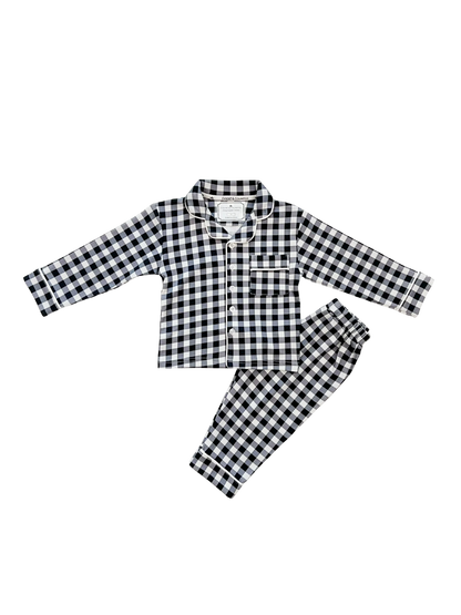 Kids Pima Loungewear Pyjamas in Navy Gingham