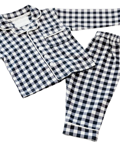 Kids Pima Loungewear Pyjamas in Navy Gingham