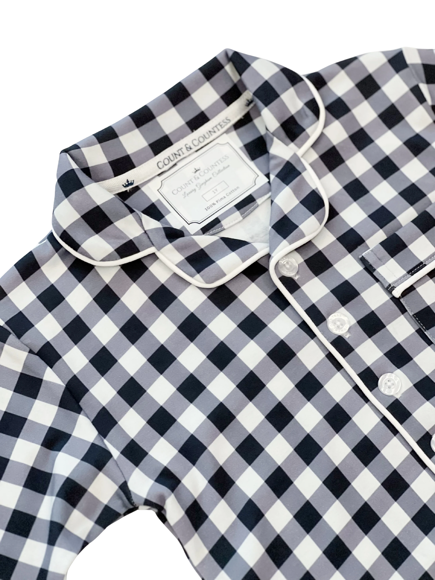 Kids Pima Loungewear Pyjamas in Navy Gingham