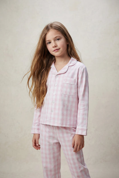 Kids Pima Loungewear Pyjamas in Pink Gingham
