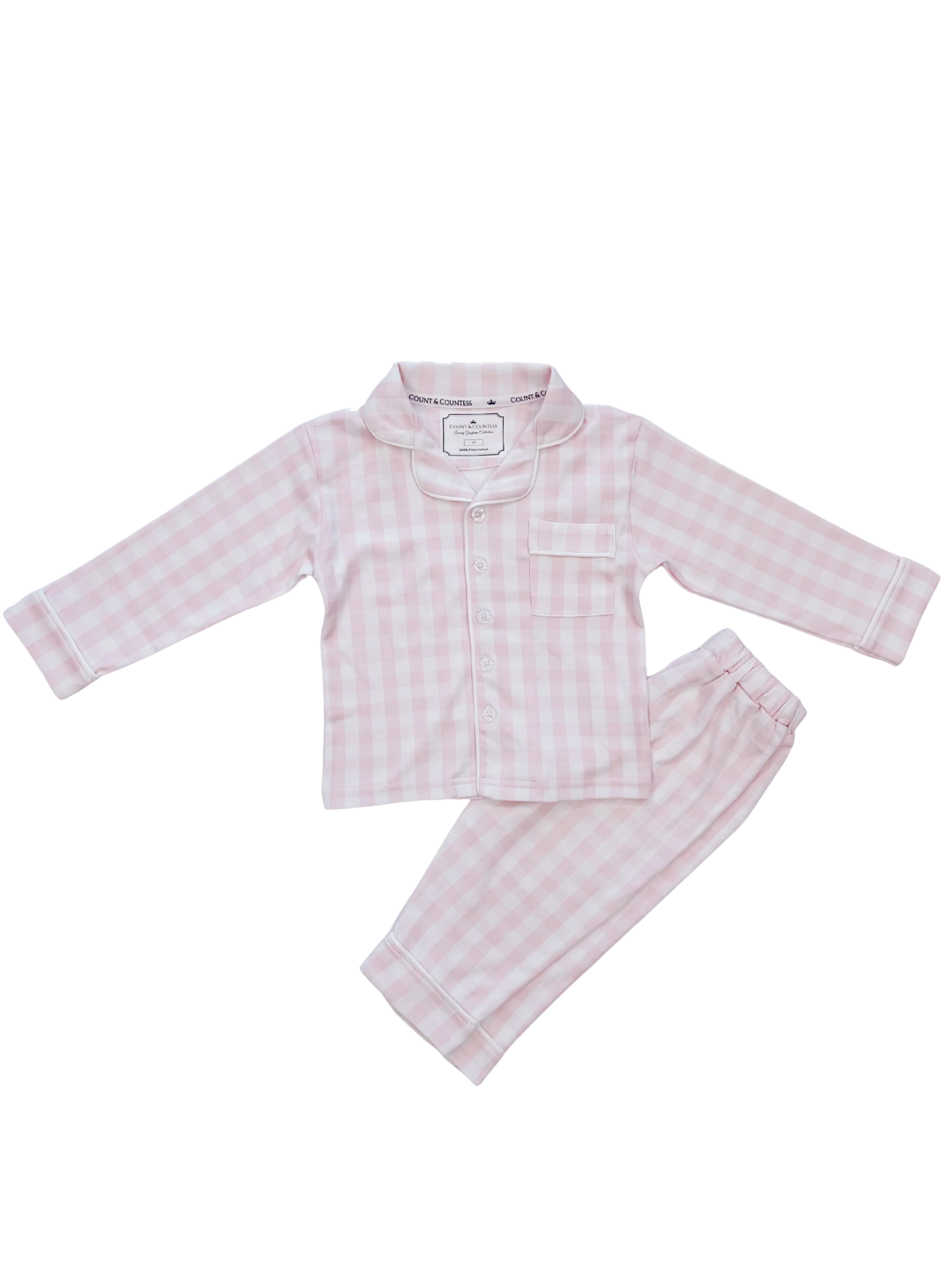Kids Pima Loungewear Pyjamas in Pink Gingham