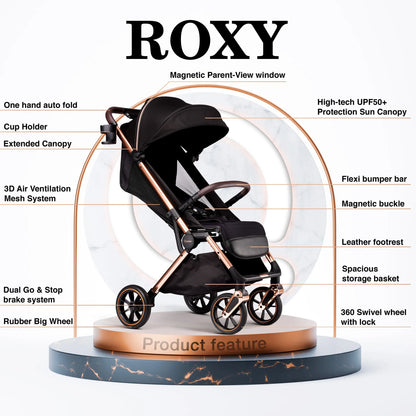 Quinton Roxy Rose Gold Frame Auto Fold Stroller