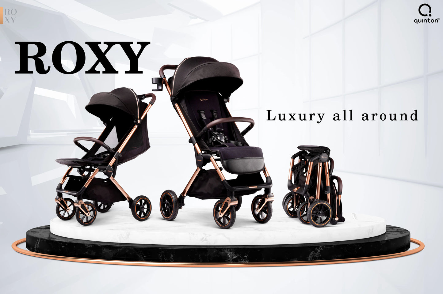 Quinton Roxy Rose Gold Frame Auto Fold Stroller